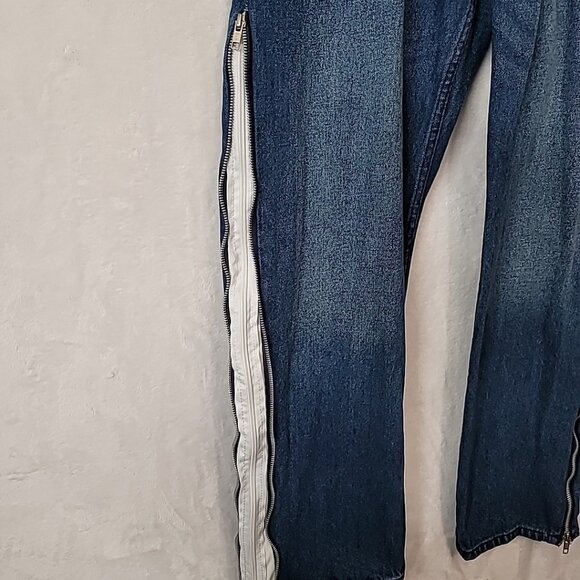 Boohoo Man Mens 32x30 Button Fly Blue Denim Flare Double Zip Panel Jeans - Picture 5 of 16